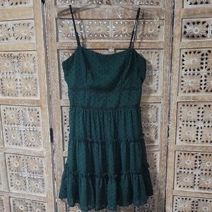 Green Tiered Romantic Ruffle Spaghetti Strap Mini Dress